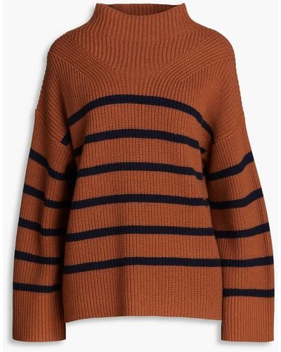 A.L.C. Louise Striped Merino Wool Turtleneck Sweater - Brown