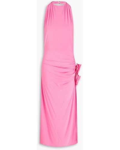 Magda Butrym Appliquéd Ruched Jersey Midi Dress - Pink