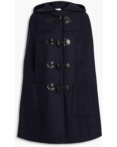 RED Valentino Leather-trimmed Wool-blend Felt Hooded Cape - Blue