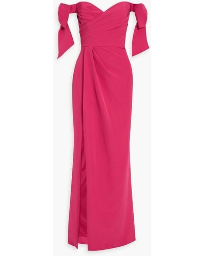 Marchesa Off-the-shoulder Bow-embellished Crepe Gown - Pink