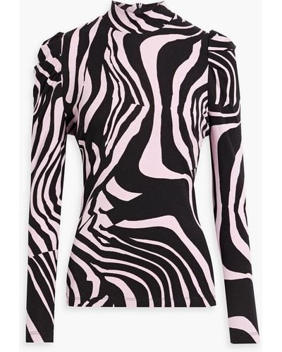 Diane von Furstenberg Doha Zebra-print Lyocell And Wool-blend Jersey Turtleneck Top - Black