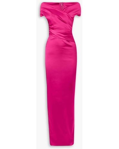Talbot Runhof Ruched Satin Gown - Pink