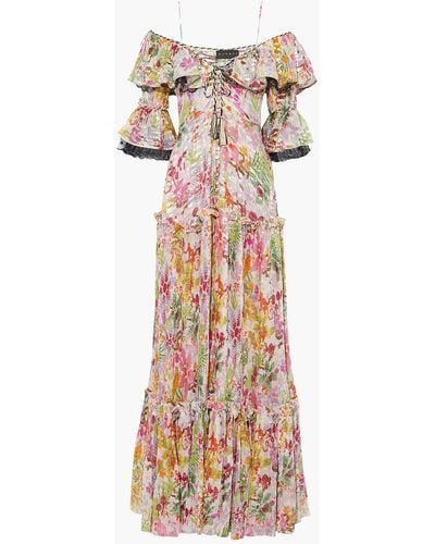Dundas Cold-shoulder Ruffled Printed Fil Coupé Silk-blend Maxi Dress - Multicolour