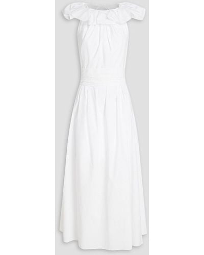 Carolina Herrera Ruffle-trimmed Pleated Cotton-blend Poplin Midi Dress - White