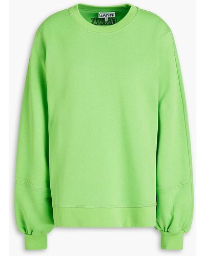 Ganni Oversized Embroidered Organic Cotton-fleece Sweatshirt - Green