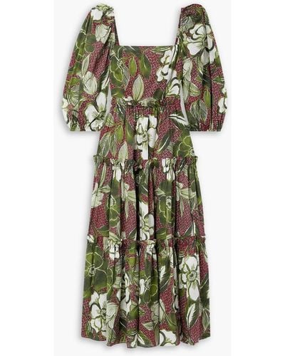 Cara Cara Tiered Floral-print Cotton-voile Midi Dress - Green