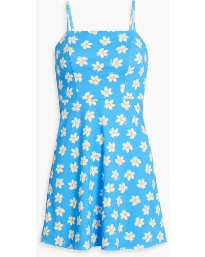 HVN Nora Floral-print Stretch-jersey Mini Dress - Blue