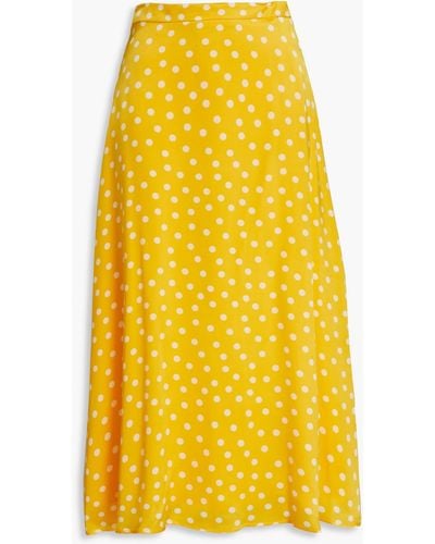 Claudie Pierlot Polka-dot Silk-satin Midi Skirt - Yellow