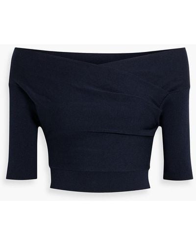 Michelle Mason Off-the-shoulder Cropped Cotton-blend Top - Blue
