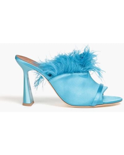 Malone Souliers Rima Feather-embellished Satin Mules - Blue