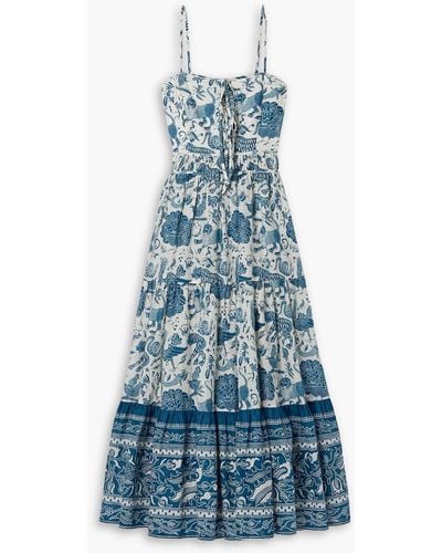 RHODE Zoe Tiered Printed Cotton-voile Maxi Dress - Blue