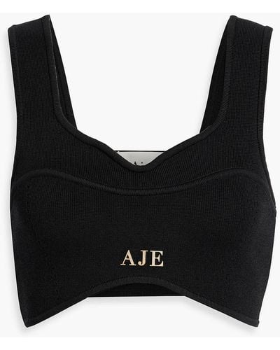 Aje. Parfum Corset Cropped Knitted Top - Black