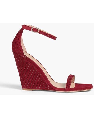 Stuart Weitzman Embellished Suede Sandals - Red