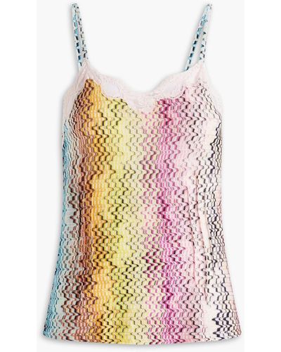 Missoni Lace-trimmed Space-dyed Crochet-knit Top - Pink