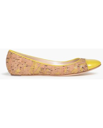 Casadei Patent Leather-trimmed Cork Ballet Flats - Yellow