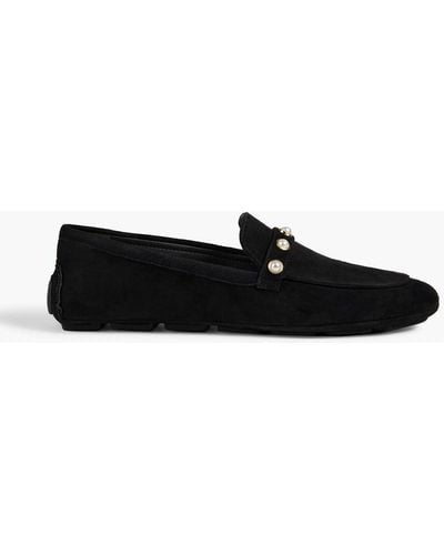 Stuart Weitzman Allpearls Embellished Suede Loafers - Black