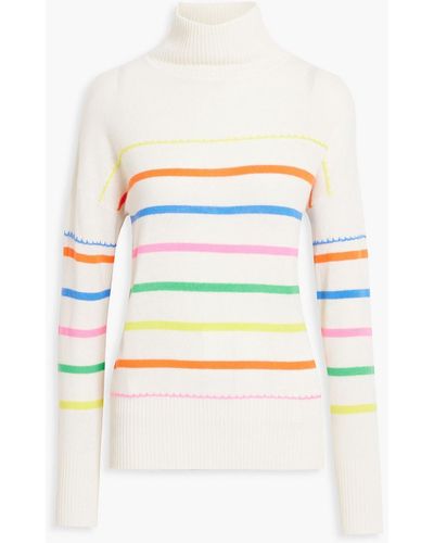 Autumn Cashmere Striped Cashmere Turtleneck Sweater - White