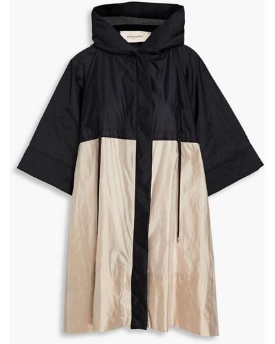 Gentry Portofino Oversized Two-tone Shell Hooded Raincoat - Black