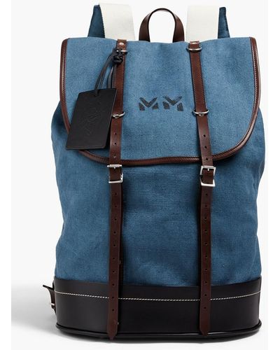 Maison Margiela Leather-trimmed Printed Canvas Backpack - Blue