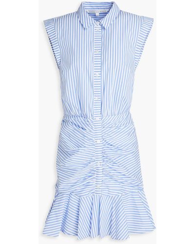 Veronica Beard Pleated Striped Cotton-blend Poplin Mini Dress - Blue