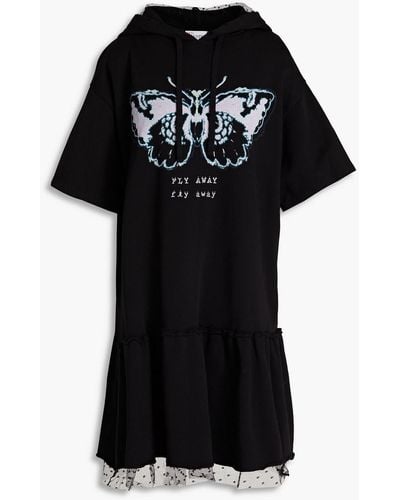 RED Valentino Point D'esprit-trimmed Printed French Cotton-terry Mini Dress - Black