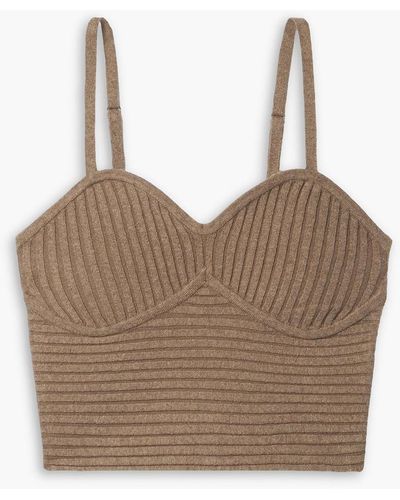 The Range Cropped Ribbed-knit Bustier Top - Brown