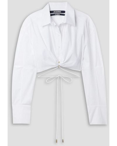 Jacquemus Plidao Cropped Embellished Cotton-blend Poplin Shirt - White