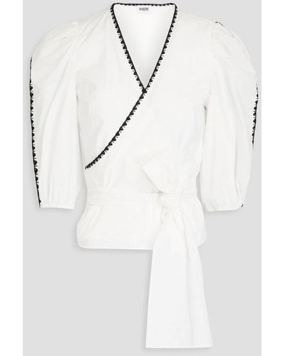 Claudie Pierlot Brigan Whipstitched Cotton Wrap Blouse - White