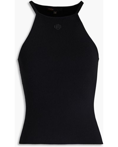 Maje Logo-appliquéd Ribbed-knit Top - Black