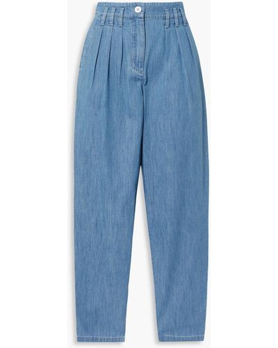 See By Chloé Flou Pleated High-rise Tapered Jeans - Blue