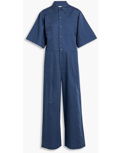 Tibi Cotton And Linen-blend Sateen Wide-leg Jumpsuit - Blue