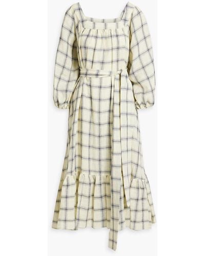 Lisa Marie Fernandez Laure Checked Linen-blend Gauze Midi Dress - White