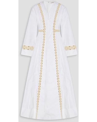 Tory Burch Appliquéd Cotton-poplin Midi Dress - White