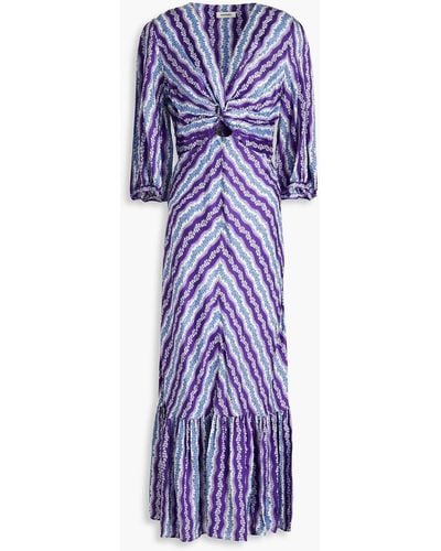 Sandro Cutout Twisted Floral-print Satin-twill Maxi Dress - Purple