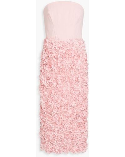 Marchesa Strapless Floral-appliquéd Crepe Midi Dress - Pink