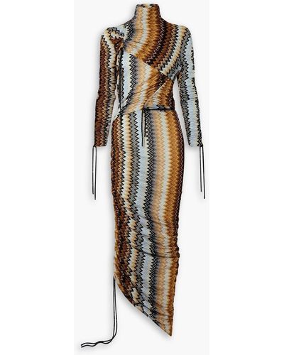 Missoni Ruched Crochet-knit Turtleneck Maxi Dress - Metallic