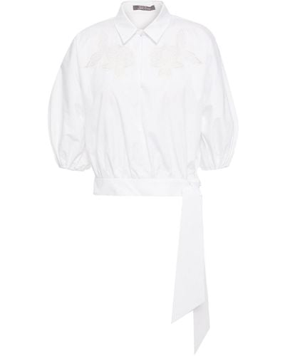 Lela Rose Cropped Tie-front Broderie Anglaise-trimmed Cotton-blend Poplin Shirt - White