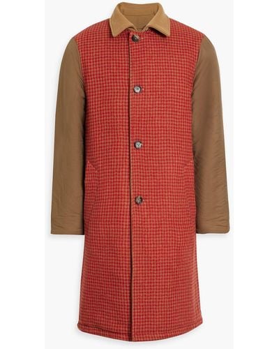 Marni Reversible Checked Wool-blend Felt And Twill Coat - Red