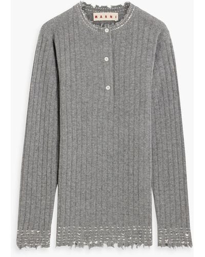 Marni Distressed Ribbed Wool Sweater - Gray
