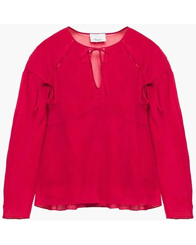 3.1 Phillip Lim Tie-detailed Cutout Crinkled Cotton And Silk-blend Blouse - Red
