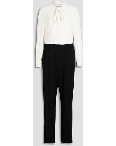 Valentino Pussy-bow Two-tone Silk-crepe Jumpsuit - White