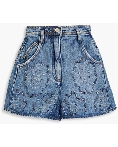 Maje Crystal-embellished Denim Shorts - Blue