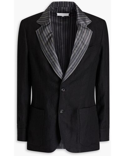 Maison Margiela Gestreifter blazer aus leinen mit satin-einsätzen - Schwarz