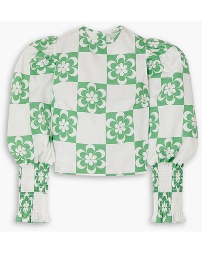 SINDISO KHUMALO Alberta Floral-print Cotton-poplin Top - Green
