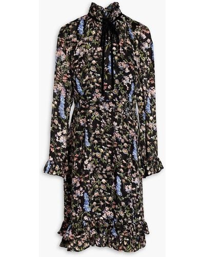 Mikael Aghal Gathered Floral-print Fil Coupé Chiffon Dress - Black