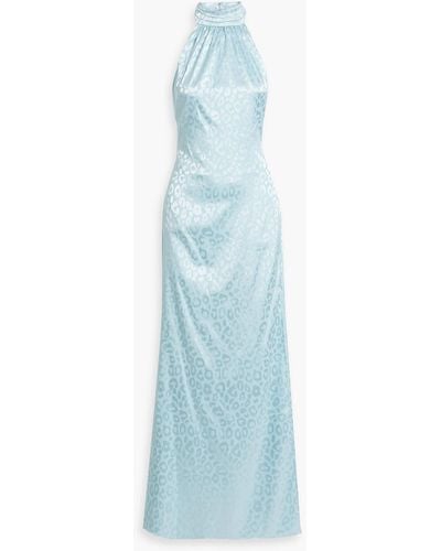 ONE33 SOCIAL Satin-jacquard Halterneck Maxi Dress - Blue