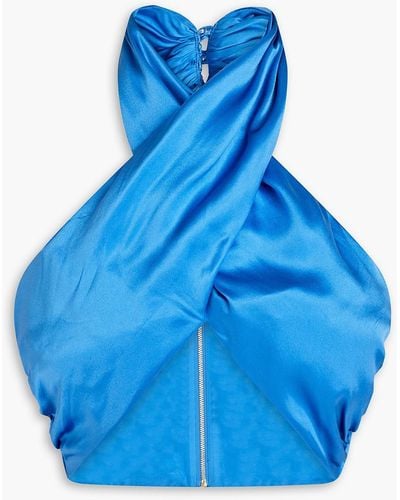 Nicholas Kiarni Cropped Silk-charmeuse Halterneck Top - Blue