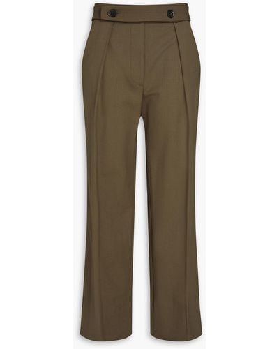 Proenza Schouler Belted Wool-blend Crepe Wide-leg Pants - Green