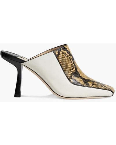 Jimmy Choo Marcel 85 Smooth And Snake-effect Leather Mules - Black