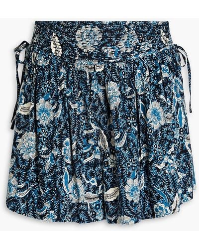 Ulla Johnson Zev Floral-print Cotton-blend Shorts - Blue